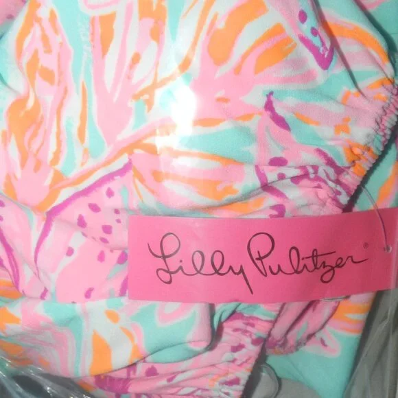 LILLY PULITZER Esmeray Set Surf Blue Bonita Blooms Skirt Puff Crop Top⌚🏃⚡💨🚚 - Picture 12 of 13